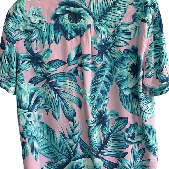 Original Use Tropical Floral Rayon Shirt Pink & Teal Summer Resort Button Up - Picture 4 of 15